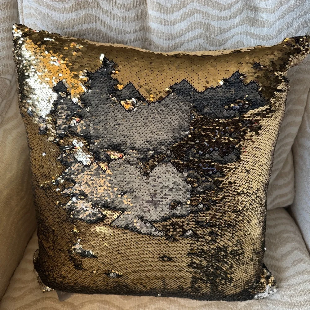 AVIVA STANOFF down pillow sequin cover reversible sequins for decor. 16 X 16